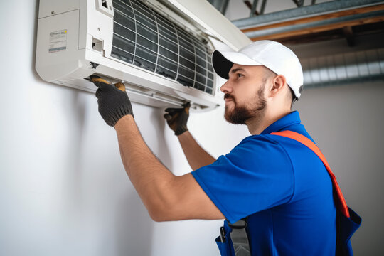 HVAC technician installing a mini split air conditioner in Commerce City